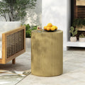 Round Outdoor Side Table: MGO Cylindrical Patio Table with Wood-Like Texture & Antique Brown Finish for Patio Balcony & Garden - Rustic Accent Table for Outdoor Indoor Use by Adults