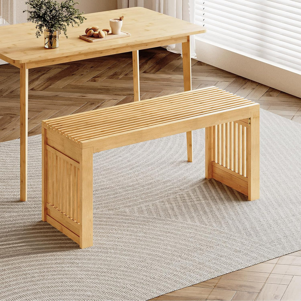 HOOBRO Bamboo Dining Bench, 35 inch Farmhouse Kitchen Table Bench, Solid Bamboo Dining Room Bench for Kitchen, Living Room, Hallway, Bedroom, Natural YL16CD01