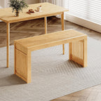 HOOBRO Bamboo Dining Bench, 35 inch Farmhouse Kitchen Table Bench, Solid Bamboo Dining Room Bench for Kitchen, Living Room, Hallway, Bedroom, Natural YL16CD01