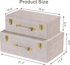 Sagala Set of 2 Large Decorative Storage Trunks, Beige Shagreen StorageTrunks And Chests with Handle, Faux Leather Large Storage Boxes for Home Organization Decor (Beige)