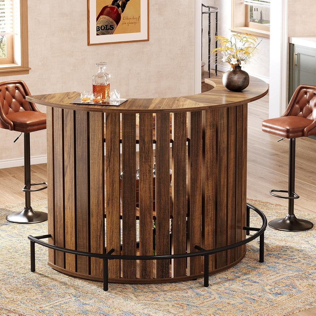 Tribesigns 4-Tier Bar Table, 47.24" Mini Home Bar Table with Footrest, Arc-Shaped Modern Bar Cabinet for Home, Living Room, Rustic Brown