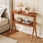 LITTLE TREE Narrow Side Table, 2-Tier Farmhouse End Table with Solid Wood Legs, Small Side Table, Space-Saver for Living Room, Bedroom, Entryway (Walnut)