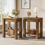 Tribesigns End Table for Living Room, Farmhouse Wooden Side Table with Storage Shelf, Small Narrow Bedside Accent Furniture for Bedroom (Brown, 2PCS)