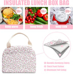 BuyCard Insulated Lunch Bag Women, Reusable Corduroy Cute Lunch Box, Leakproof Floral Lunch Tote Bag with Large Capacity, Small Cooler Lunch Container for Work Office Travel Picnic (Pink Floral)