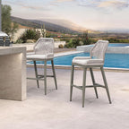 PURPLE LEAF Bar Stool 1 Piece Outdoor Bar Height Metal Stool Modern Wicker Rattan Barstools with Back Aluminum Outside Garden Patio Bar Chair, Light Grey