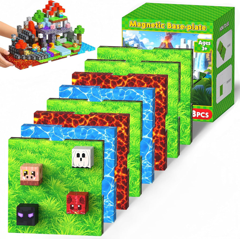 Magnetopia 8PCS Magnetic Blocks Base Plate, 4" x 4" Powerful Magnetic Building Block Base Plates for Kids, Magnet Toys, STEM Learning Sensory Toys, Birthday Gifts for Boys & Girls Ages 3+