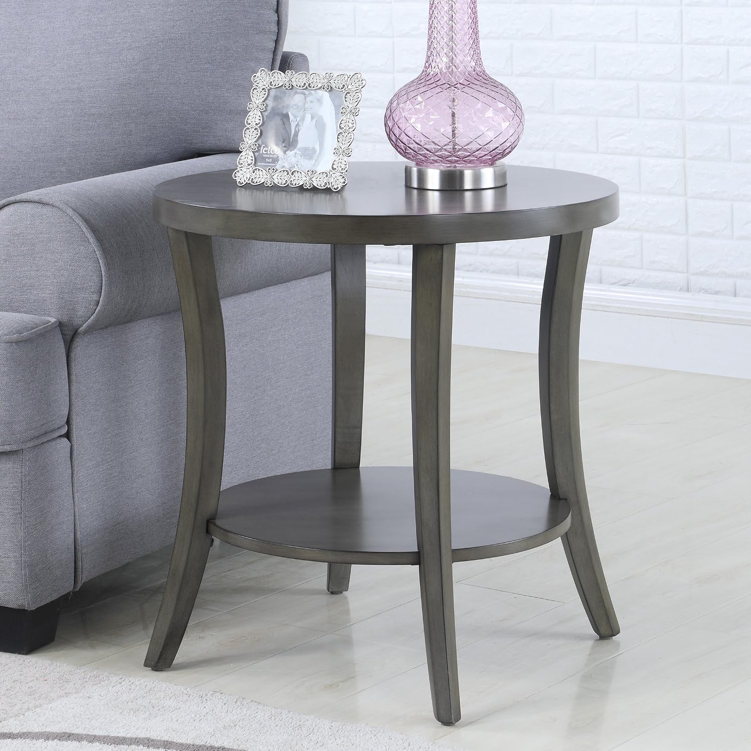 Oval Shelf End Table, Gray
