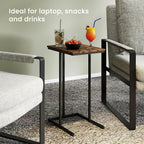 Manora Set of 2 C Shaped Side Tables for Living Room, Industrial End Table Sofa Table, Rustic Wood Look Laptop Snack Table, Small Couch Table for Bedroom, Rustic Brown