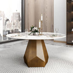 59.05" Round Marble Dining Table with Metal Base, Artificial Marble for 6-8 People, Dining Room/Living Room Kitchen Dining Table