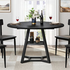 knoworld 43" Round Dining Table for 4, Kitchen Tables Dining Room Circle Dinner Table with Pedestal Metal Frame, Space Saving Wood Industrial Kitchen & Dining Room Tables, Black 43In