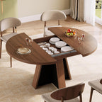 iPormis 43.3in-59in Extendable Round Dining Table for 4-6, Modern Wooden Kitchen Table for Dining Room, Adjustable Size Oval Circle Dinner Tables Furniture for Kitchen Living Room, Walnut Brown