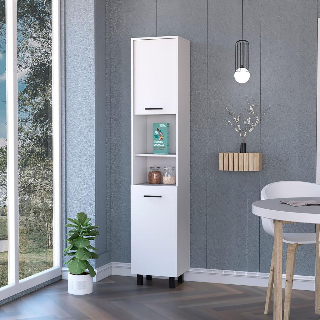 15.7" D*15.7" W*79.5" H Corner Freestanding Kitchen Pantry with 2 Shelves, 2 Single Doors, Rectangular Storage Cabinet, Modern Minimalist, for Living Room, Dining Room, White