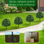 24.8 Inch Artificial Boxwood Trees, 2 Sets Faux Boxwood Topiary with Spikes, Pot Filler Fake Shrubs Plants for Outdoor PlantersFront Porch Decor Round Topiary Bush Balls Home Garden Spring