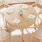 47'' Round Dining Table for 4-6, Modern Farmhouse Fluted Kitchen Table Dinner Table with 2 Storage Drawers, Wooden Circle Dining Tables with Solid Wood Legs for Home Dining Room Living Room, Natural