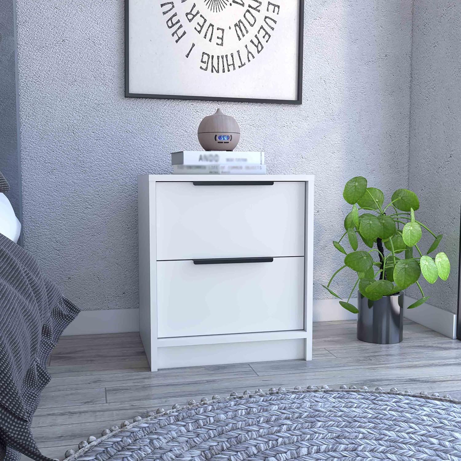 16" 2-Drawer Side Tables, End Table with Stain-Resistant Finish, Accent Table for Compact Spaces, White