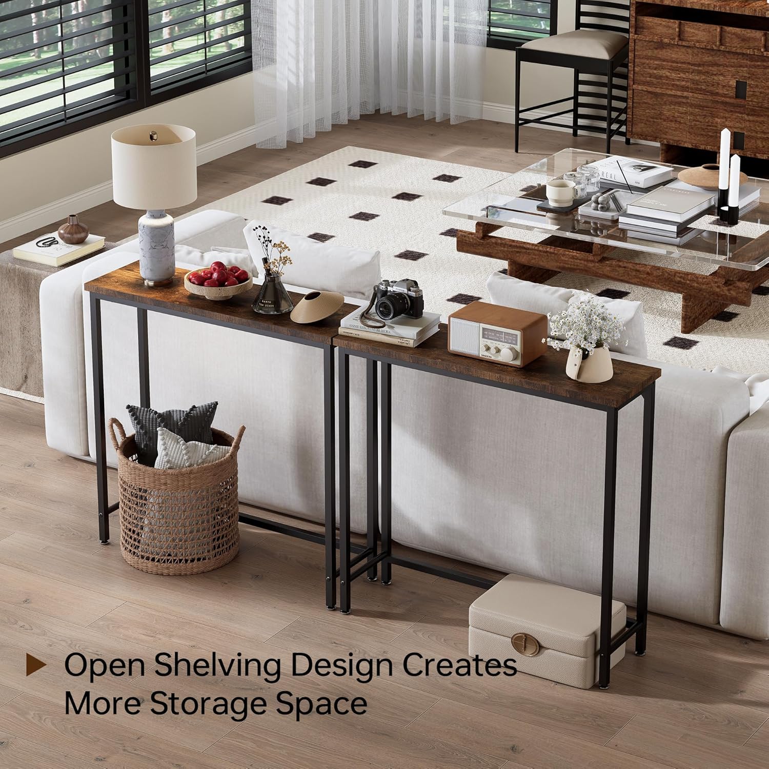 Narrow Entryway Console Table & Sofa Side Table - Industrial Hallway Table for Small Spaces, Behind Couch Table, Multi-Functional Living Room Bedroom Office,Brown, 29.5" x 9.4" x 29.5"