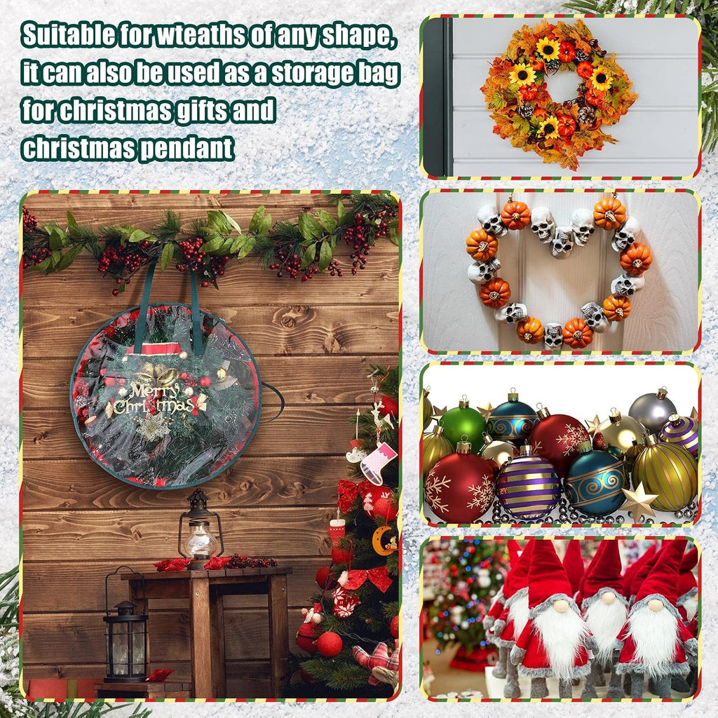 Shappy 4 Pcs Red Wreath Storage Bag Clear Wreath Box Storage Containers with Clear Window and Handle Garland Containers for Holiday Seasonal Bags (24 Inch)