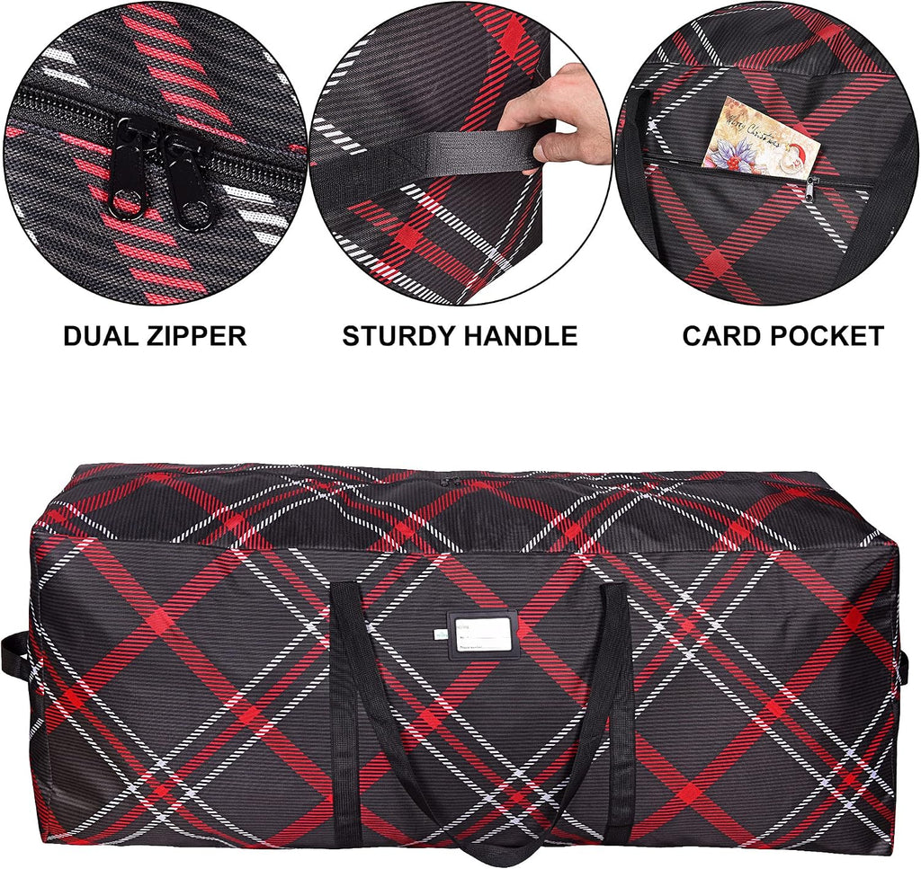 Christmas Heavy Duty Tree Storage Bag | Fits Up to 9 Ft. Tall Disassembled Xmas Tree | 25" X 20" X 65" | Durable 600D Oxford Material | Heavy Duty Holiday Storage Container (Plaid, 9ft)