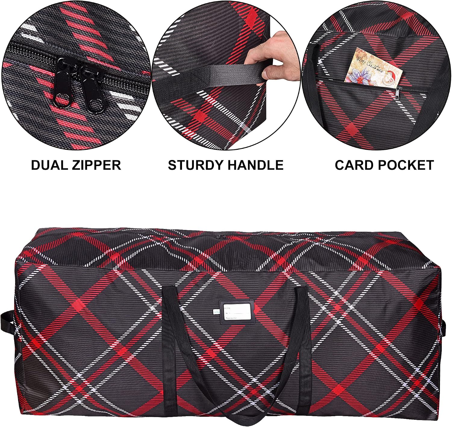 Christmas Heavy Duty Tree Storage Bag | Fits Up to 9 Ft. Tall Disassembled Xmas Tree | 25" X 20" X 65" | Durable 600D Oxford Material | Heavy Duty Holiday Storage Container (Plaid, 9ft)