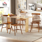 HOMCOM Windsor Dining Chairs Set of 4, Farmhouse Wooden Kitchen Chairs with Rubber Wood Frame and Spindle Backrest for Dining & Living Room, Light Brown