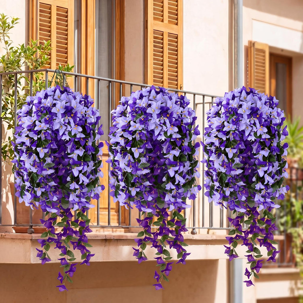 Artificial Bougainvillea Flowers Fake Hanging Flowers Plants for Outdoor Outside Decoration 2PCS Faux Silk UV Resistant Long Trailing Vines for Front Door Home Porch Patio Yard (Dark & Light Purple)