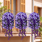 Artificial Bougainvillea Flowers Fake Hanging Flowers Plants for Outdoor Outside Decoration 2PCS Faux Silk UV Resistant Long Trailing Vines for Front Door Home Porch Patio Yard (Dark & Light Purple)