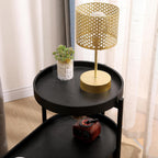 2-Tier Side Table, Metal & Wood Construction with Storage Shelf - Modern End Table for Living Room, Bedroom & Entryway,Black