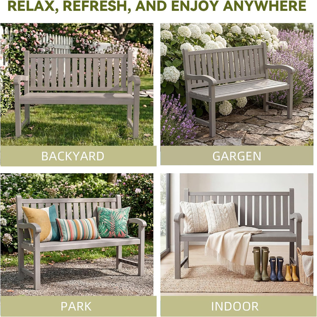 Outdoor Bench, 2-Person Outdoor Benches Weatherproof, 600 lbs Weight Capacity, Low Maintenance, Garden Bench for Patio, Park, Porch, Backyard, Balcony(Grey)