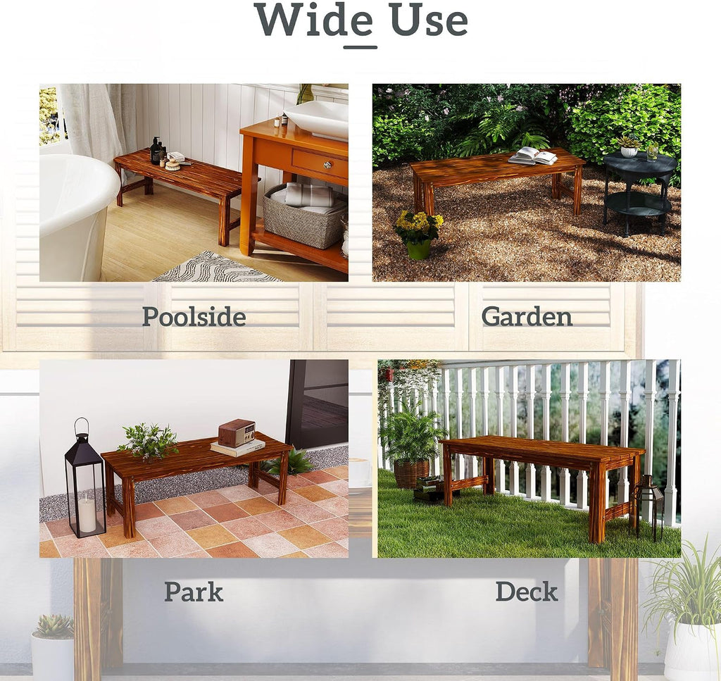 Two-Seat Wooden Park Bench with Slatted Design