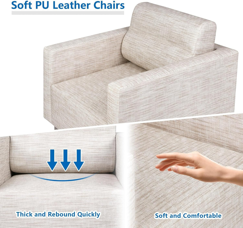 LUCKYERMORE Waiting Room Chair Set of 2 Large Guest Club Chairs for Studio Office Reception Couch, Lobby Lounge Accent Chairs Soft Leather Side Arm Chair Sofa for Bedroom Living Room, Beige+White