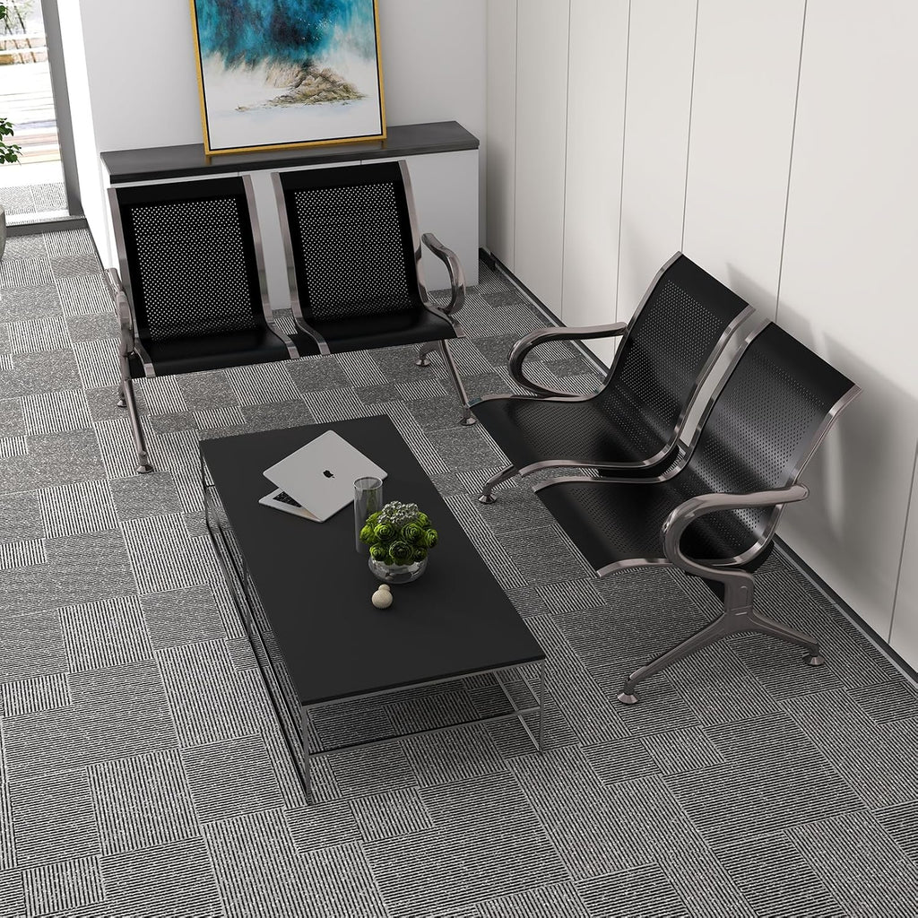 Kinsuite Reception Chairs Set of 2- Waiting Room Reception Chair 2-Seat Heavy Duty Chair Office Guest Chairs & Reception Chairs for Office Bank Hospital School, Black