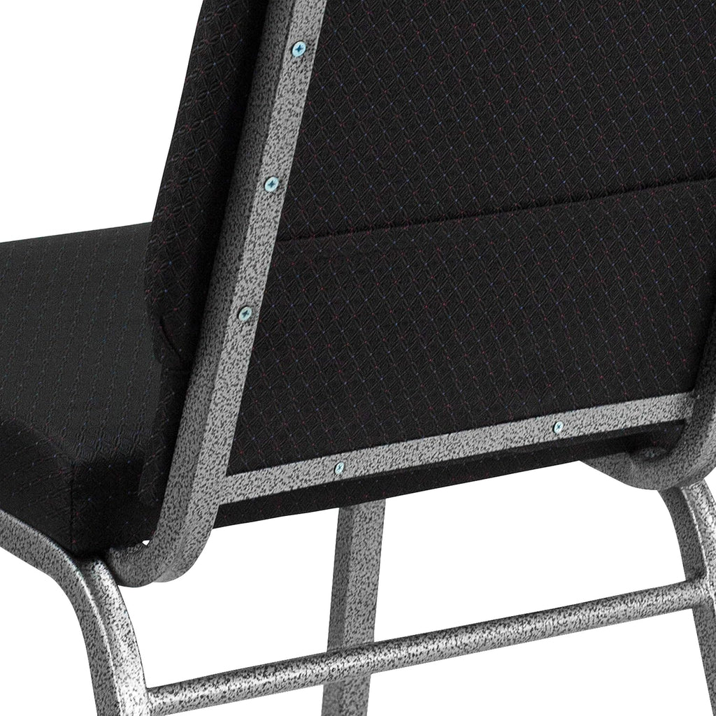 Flash Furniture HERCULES Series 18.5''W Stacking Church Chair in Black Patterned Fabric - Silver Vein Frame, 25"D x 19.25"W x 33.25"H