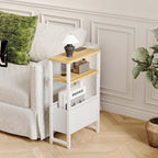 Narrow Side Table, Slim End Table with Magazine Rack, Skinny Bedside Table for Small Spaces, 3 Tier Sofa Couch Table Nightstand for Living Room, Bedroom, Natural LET503Y