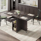 Jocoevol Space Saving Folding Dining Table for 4, Foldable Dining Table with Drawer and Storage Shelf, 6 Wheels Drop Leaf Kitchen Dining Room Table for Small Space (Walnut, 47.2" x 23.6" x 29.9")