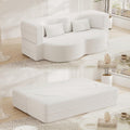 Modern Floor Sofa with 2 Pillows,Convertible Teddy Fabric Foam-Filled Sleeper Sofa Bed,15" Full Size Folding Mattress for Living Room, Guest Bed, Playroom,no Assembly Required (White@091)