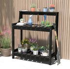 Domi Potting Benches for Outside, HDPE Garden Potting Table All Weather, Outdoor Potting Table with Storage for Patio, Backyard, Garden, Black