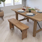 Merrick Lane Tinsley 40" x 12" Antique Rustic Solid Pine Folding Farmhouse Style Bench