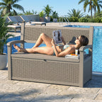 DRATO 75 Gallon Storage Bench Deck Box Outdoor Indoor,Lockable Durable All-Weather Seating with Hidden Storage,Deck Storage for Garden, Pool, Patio,Gray