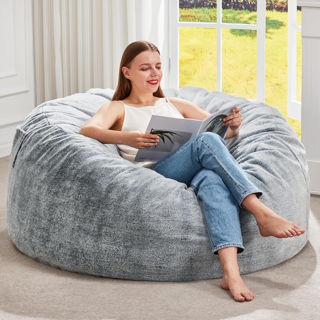 Hobestluk Bean Bag Chair for Adult Giant Beanbag with Filler Grey 3FT | Breathable material Removable Machine Washable Cover Memory Foam Living room Bedroom Reading Gaming Oversized Large Big
