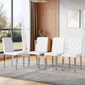 White Dining Chairs Set of 4,Faux Leather with Silver Metal Legs,Tufted Buttom Decor on Back,Armless Kitchen Room Chairs Set of 4,High Back Modern Design for Home Kitchen Living Room Bedroom