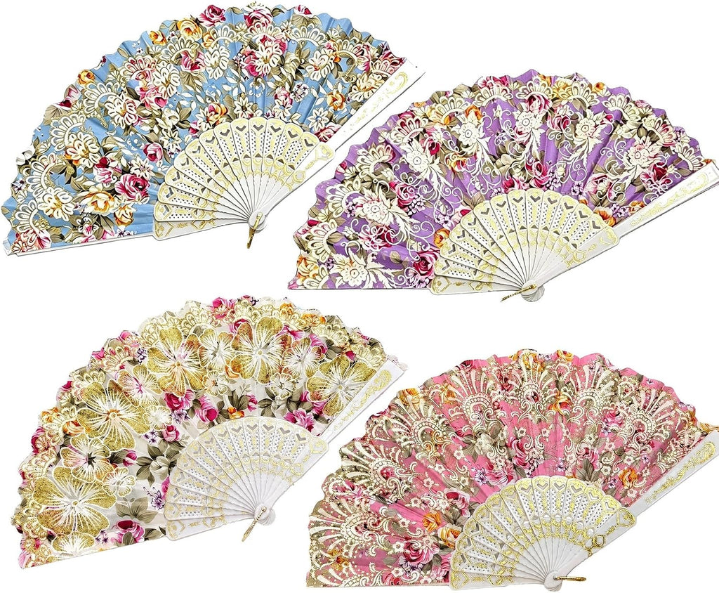 Spanish Style Folding Fan, Decorative Floral Hand Fan with Plastic Frame, 42cm Foldable Dance Fan for Women, Costume, Wedding, Flamenco Party, Stage Performance and Photo Props(Set2)