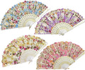 Spanish Style Folding Fan, Decorative Floral Hand Fan with Plastic Frame, 42cm Foldable Dance Fan for Women, Costume, Wedding, Flamenco Party, Stage Performance and Photo Props(Set2)