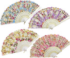Spanish Style Folding Fan, Decorative Floral Hand Fan with Plastic Frame, 42cm Foldable Dance Fan for Women, Costume, Wedding, Flamenco Party, Stage Performance and Photo Props(Set2)
