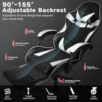 Xcity Gaming Chair, Height Adjustable Desk Chair with 90°-155° Reclining Backrest & Footrest,Ergonomic Computer Chair Supports Up to 330 lbs for Gamer, Office and Home (Black & White)