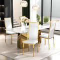 Modern Dining Chairs Set of 4, White Willow Leaf Pattern with Chrome Gold Metal Legs, Curved High Back Design & Cloud Cushioning, Mid-Century Kitchen Chairs with Non-Slip Feet(Easy Assembly)