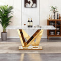 70 Inch Modern Rectangle Dining Table for 6, Faux Marble Top with Mirrored Stainless Steel Base, Large Kitchen Table for Dining Room, Living Room, Office, Conference, (Table Only) (Gold + Grey)
