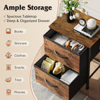 WLIVE Night Stand, Small Dresser with 2 Drawers & Wooden Top, Nightstand with Fabric Bins, Bedside Table End Table for Bedroom, Closet, Entryway, College Dorm, Rustic Brown | Nightstand with Fabric Bins, Bedside Table End Table for Bedroom, Kids Room