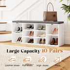 41" Shoe Storage Bench with Cushion, Entryway Shoe Rack with 10 Cubbies, Multifunctional Shoe Organizer Bench for Hallway, Bedroom, Living Room, White