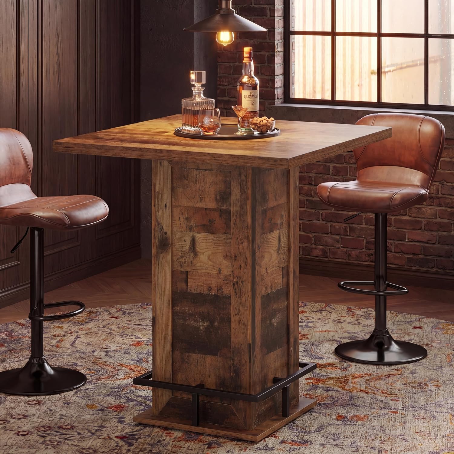 Tribesigns Square Bar Height Table, 39.4" H Counter Height Pub Table, High Top Kitchen Bar Table with Footrest, for Dining Room, Kitchen, Restaurant, Cafe, Pub, Dark Brown