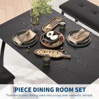 IDEALHOUSE 43'' Dining Table Set for 4, Wooden Kitchen Table with Upholstered Bench & 2 Cushion Chairs, Industrial Dinette Set for Studio, Kitchen, Dining Room, Apartment, Black